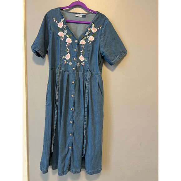 Vintage Denim Embroidered Dress - Picture 1 of 4